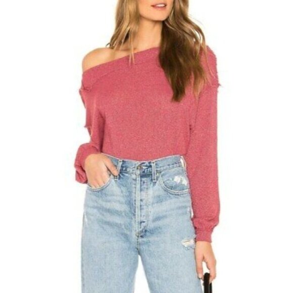 We the Free Stay with Me Hacci Sweater Red Raspberry Medium Exposed Seams Boho - Picture 7 of 7